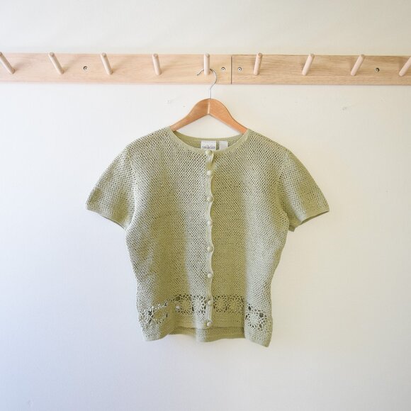 Vtg sage green crochet top - Picture 1 of 4